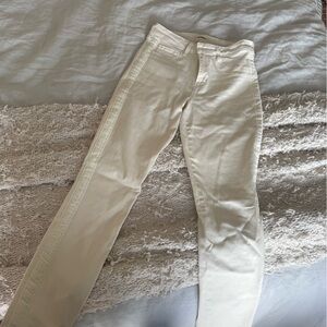 Cream Straight-Leg Jeans with velvet stripe